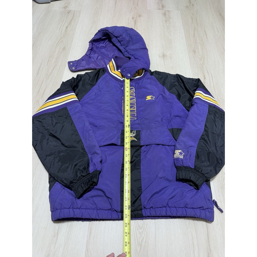 Vintage 90s Minnesota Vikings NFL Starter Pro Line Hooded Puffer Jacket Men's XL - Picture 2 of 7